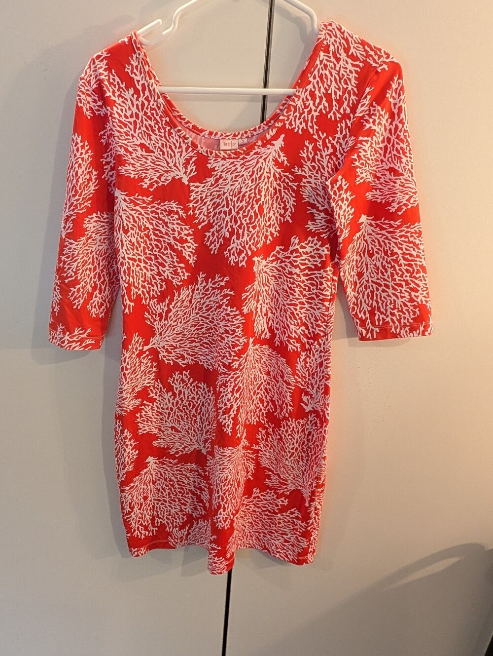 Persifor Women’s Small Orange and White Coral-Print Stretch Dress